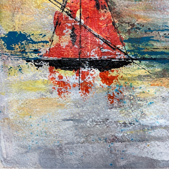 Semi Abstract Sailboat Ocean Seascape Acrylic Art Painting - Picture 6 of 11